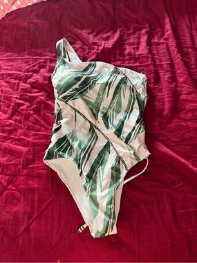 Costa Blanca Green and White Leaf-Print One-Piece Swimsuit for Kids